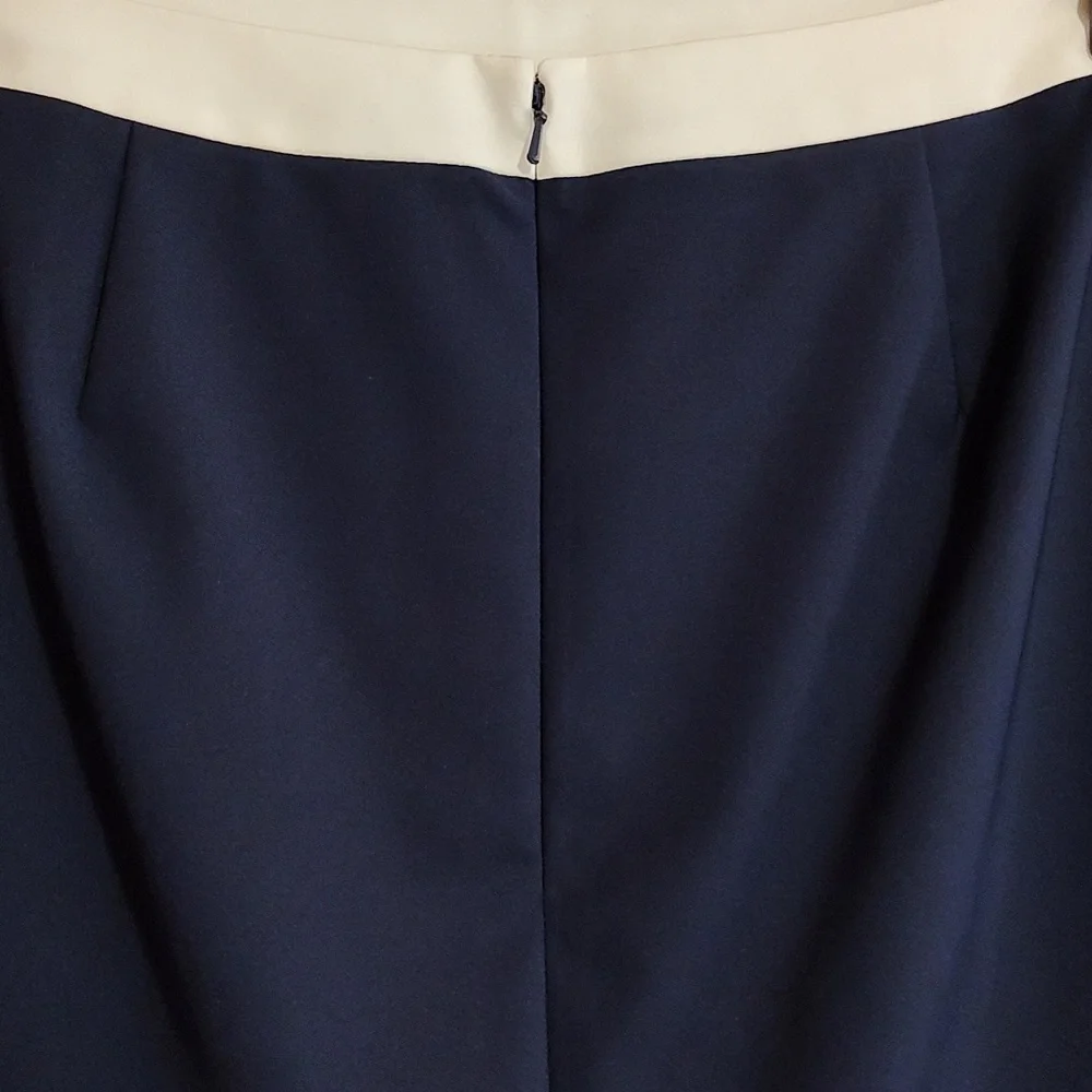 Halogen Color Block Pencil Skirt Navy Beige Cream Zip-Up Cotton Blend Lined 14P